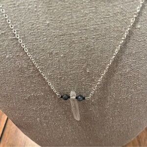 Silver Necklace With Quartz Crystal Tip and Labradorite Beads